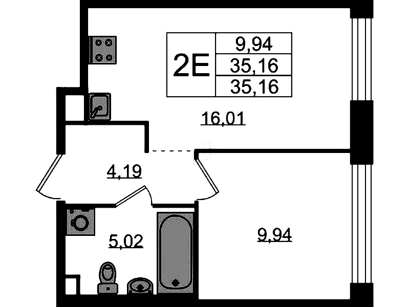 1-комнатная квартира 35.16 м², 2/5 эт., ЖК «Plus Пулковский»